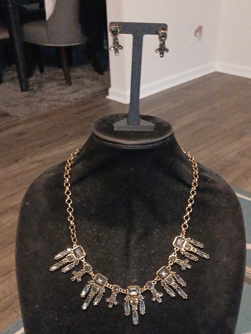 Gold-Tone Crystal Fringe Necklace and Earrings Set - Gold